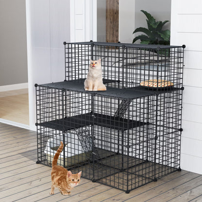 3 Tier Cat Cage,Indoor DIY Pets Playpen Cat Kennel,Cat Enclosure Metal Cat Kennels for 1-3 Cats, DIY Detachable Pet Playpen, 41"L X 28"W X 41"H,Black