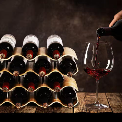 14-Bottle Natural Countertop Wine Rack, 4-Tier Wooden Wine Storage Rack, Freestanding Wine Bottle Holder Stand