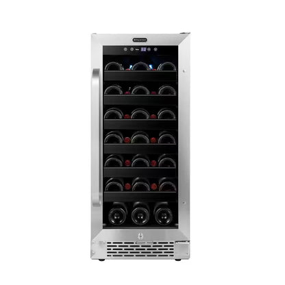 12 In. 20-Bottle Wine Cooler Fridge Built-In, Freestanding, or Undercounter Stainless Steel Glass Door Carbon Filter
