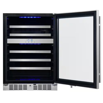 Transcend 24 In. 46-Bottle Seamless Stainless Steel Single Door Dual Zone Built-In Wine Cooler
