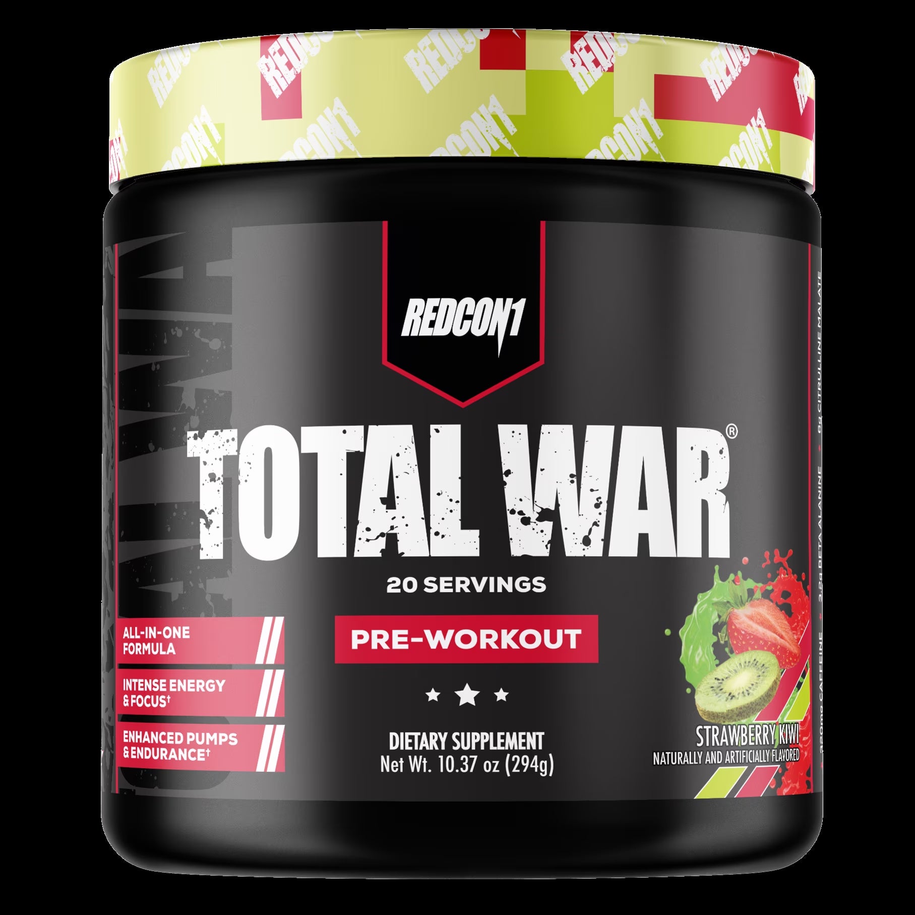 Total War Pre-Workout Powder Beta-Alanine & Citrulline Malate, Strawberry Kiwi, 20 Servings