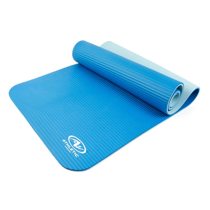 (4 Pack)  Two Tone Fitness Mat, 10Mm, 72Inx24In, Blue Color, NBR Foam, with Carry Strap