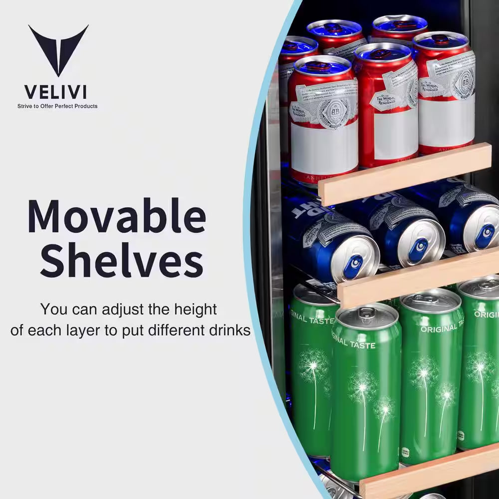 24 In.Dual Zone 18-Wine Bottles and 88-Can Built-In and Freestanding with French Door Beverage Cooler in Stainless Steel