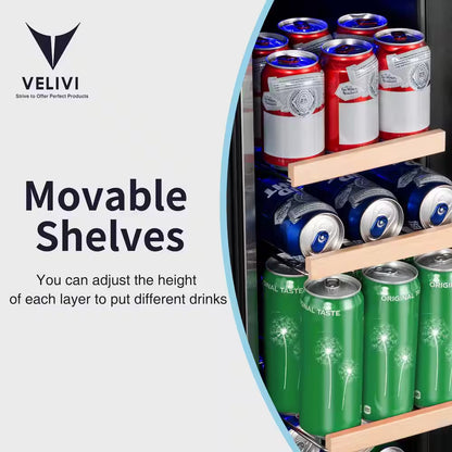 24 In.Dual Zone 18-Wine Bottles and 88-Can Built-In and Freestanding with French Door Beverage Cooler in Stainless Steel