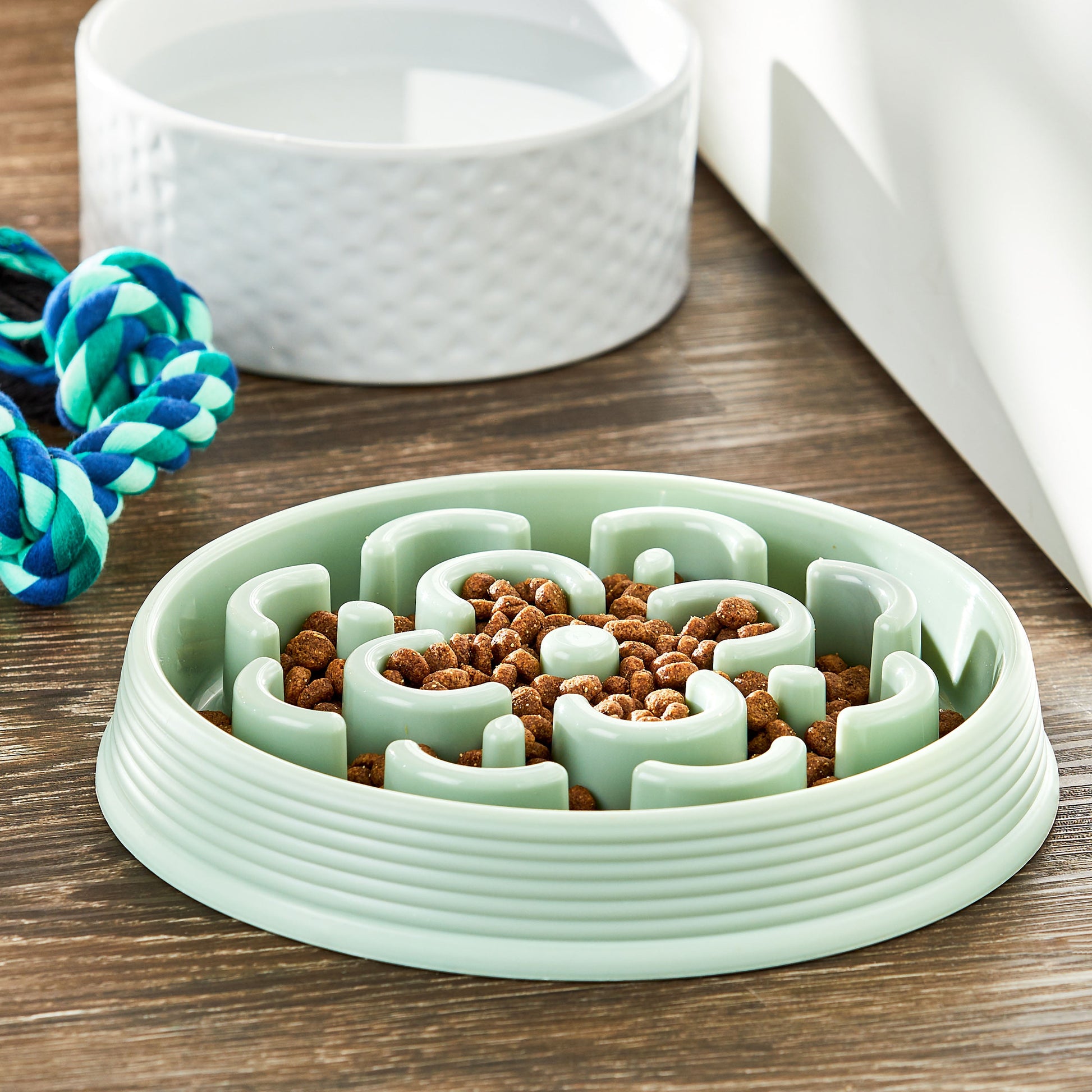 (4 Pack)  Slow Chow Dog Bowl, Green Medallion