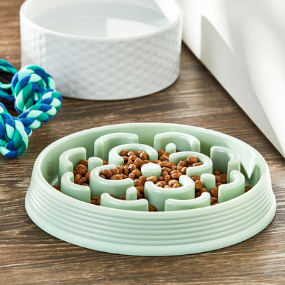 (4 Pack)  Slow Chow Dog Bowl, Green Medallion