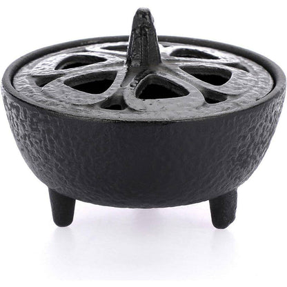 Vintage Tripod Cast Iron Incense Burner with Lotus Lid