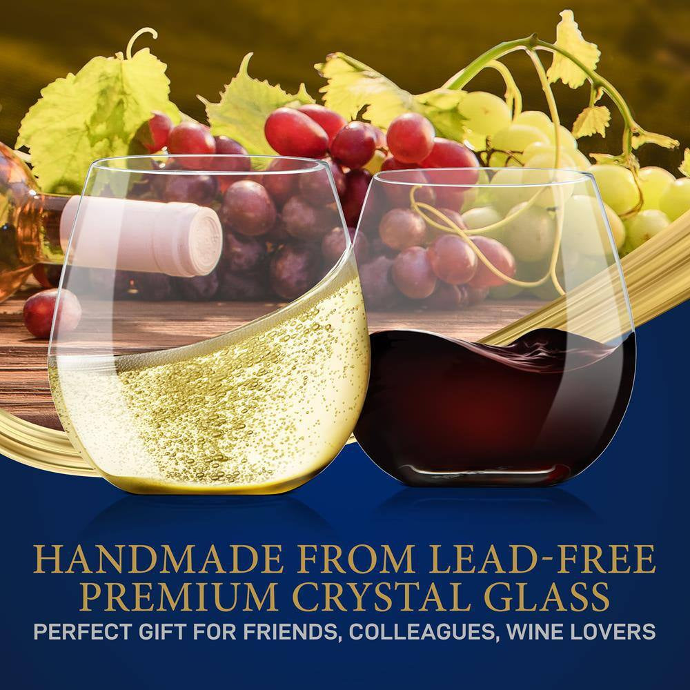 15 Oz. Crystal-Clear Stemless Wine Glass Set (Set of 2)