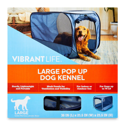 Soft-Sided Pop Open Dog Kennel, Blue, Large