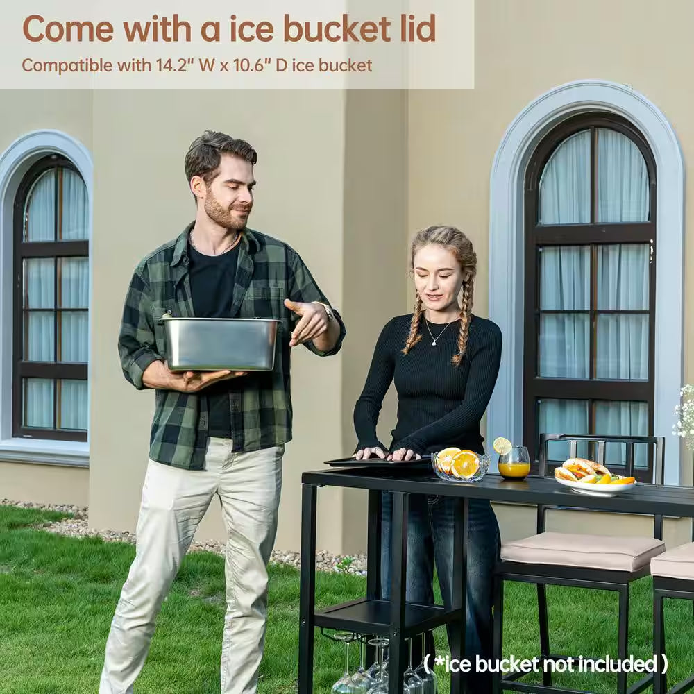 47 In. Outdoor Rectangular Metal Bistro Table Patio Counter Height Bar Table with Wheels