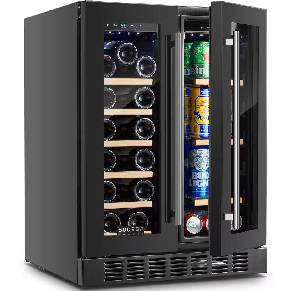 24 In. Dual Zone 19-Wine Bottles and 57-Cans Beverage and Wine Cooler in Stainless Steel with Safety Locks