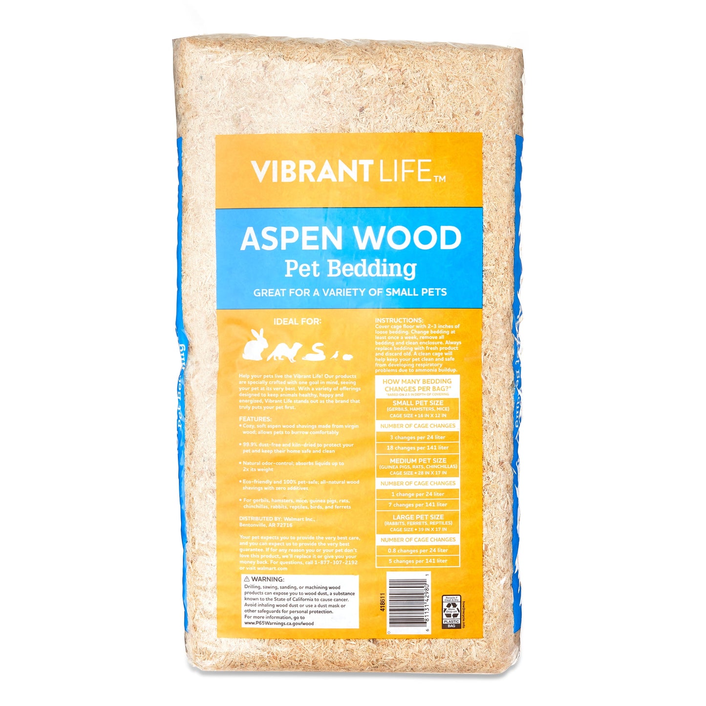 (3 Pack)  Aspen Wood Pet Bedding, 24 L Bag