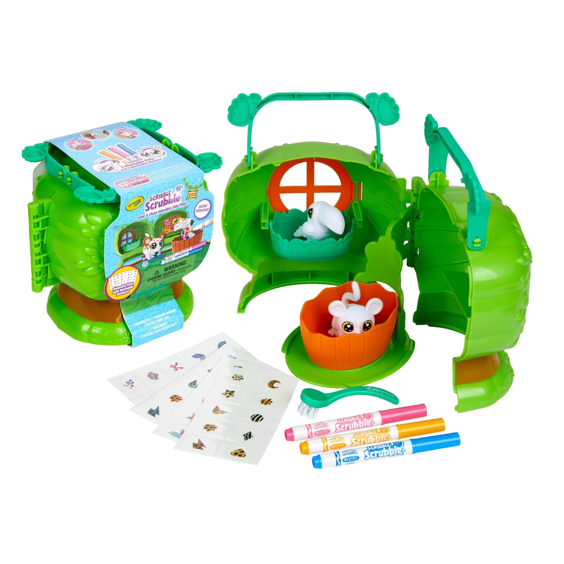 Scribble Scrubbie Pets Safari Treehouse Toy Set, Coloring Gift for Kids, Jungle Arts & Crafts