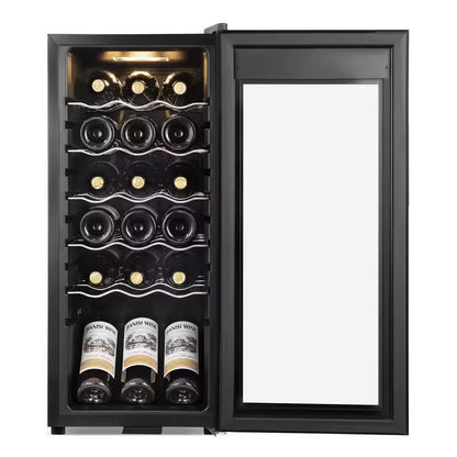 13.6 In. Black Freestanding Beverage Center 18-Bottle Wine Cooler with Adjustable Stainless Steel Wire Shelves