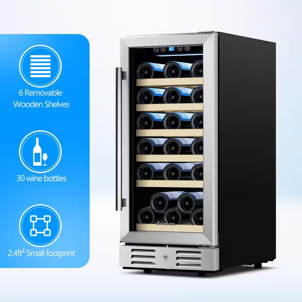 15 In. Built-In 30-Bottle Single Zone Wine Cooler Compressor