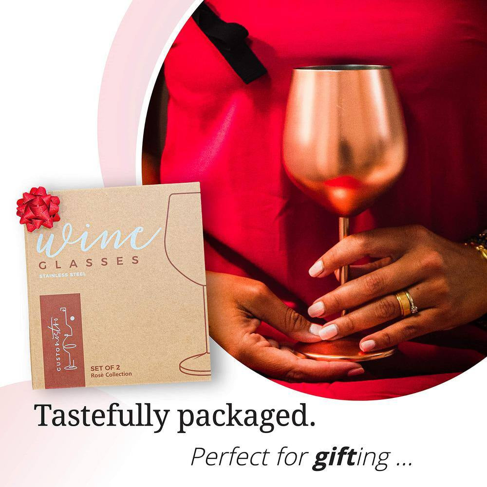 18 Oz. Full-Bodied Rose Gold Outdoor Use Wine Glass Set of 2