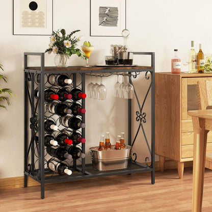 21-Bottle Rustic Brown Metal Floor Wine Rack