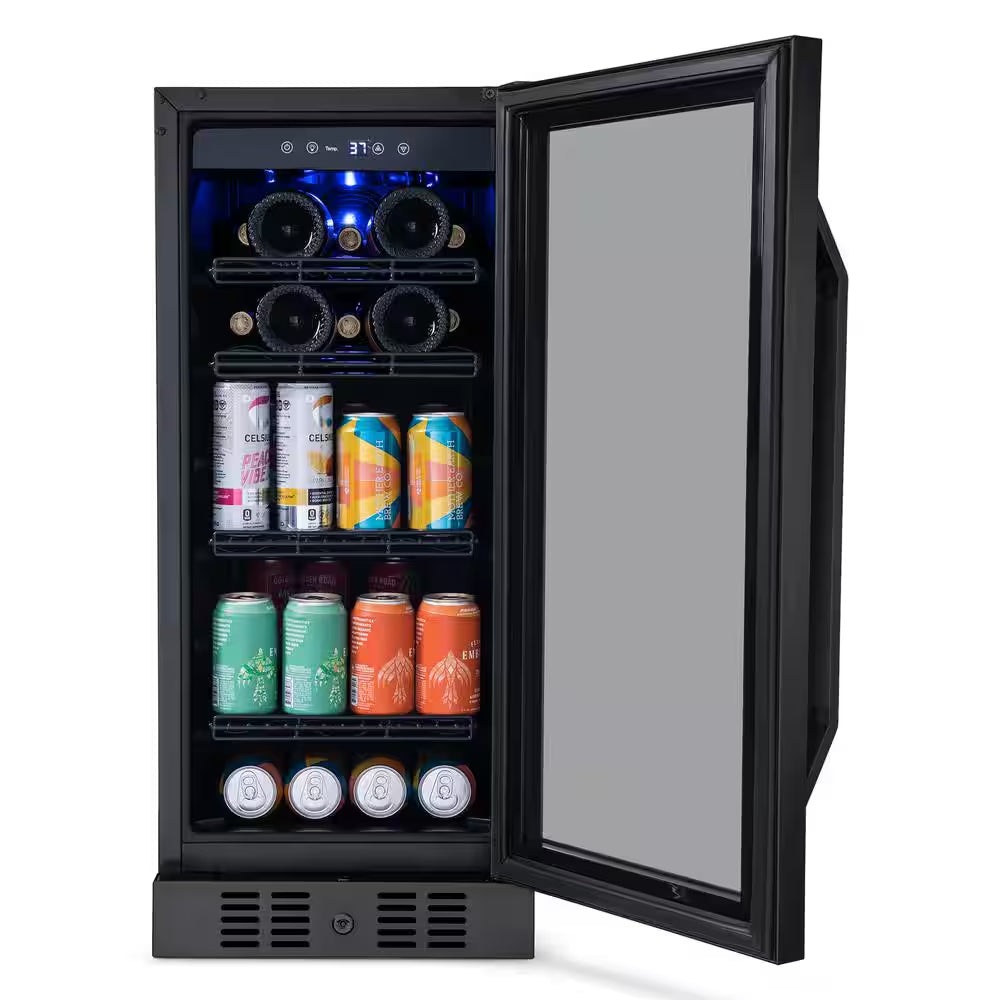 15 In. Flipshelf 33 Wine Bottles & 80 Cans Reversible Shelves Built-In Beverage and Wine Cooler in Black Stainless Steel