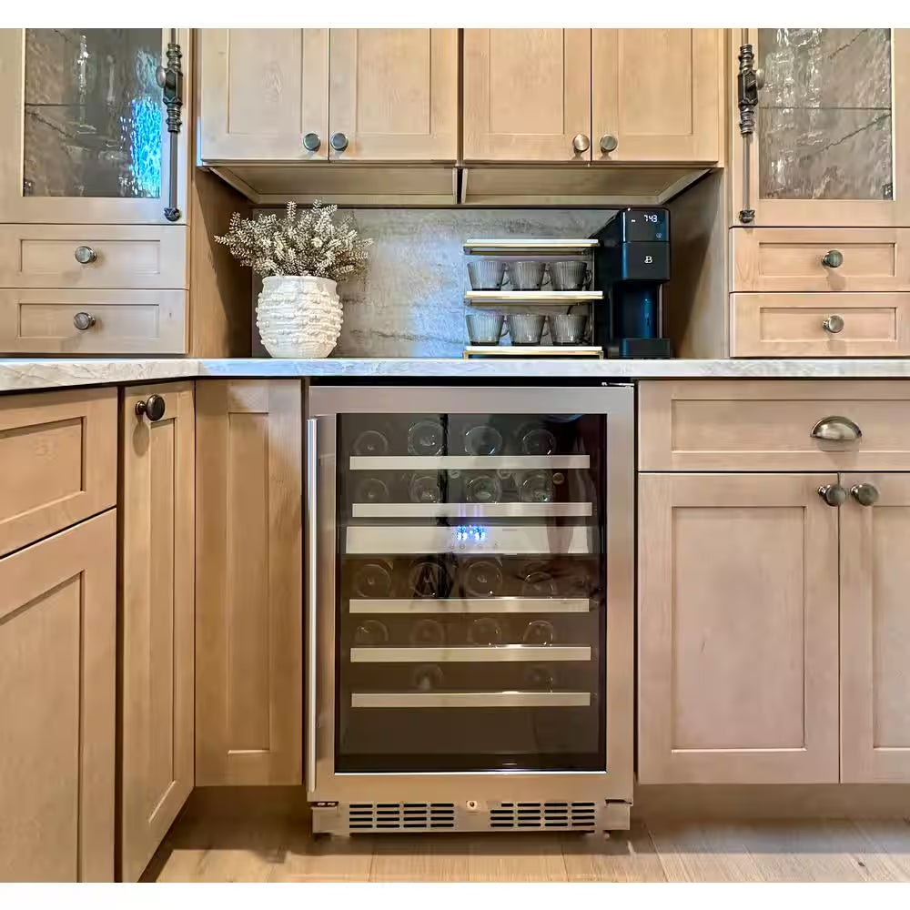 Transcend 24 In. 46-Bottle Seamless Stainless Steel Single Door Dual Zone Built-In Wine Cooler