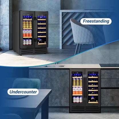 23.42 In. Dual Zone 18-Wine Bottles and 68-Cans Beverage and Wine Cooler in Black