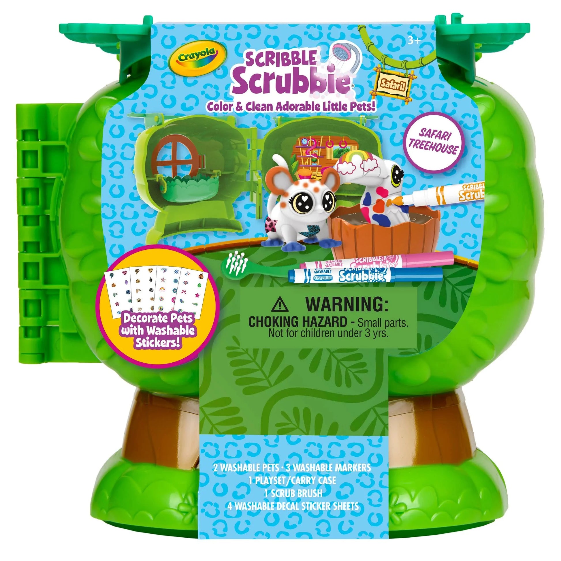 Scribble Scrubbie Pets Safari Treehouse Toy Set, Coloring Gift for Kids, Jungle Arts & Crafts
