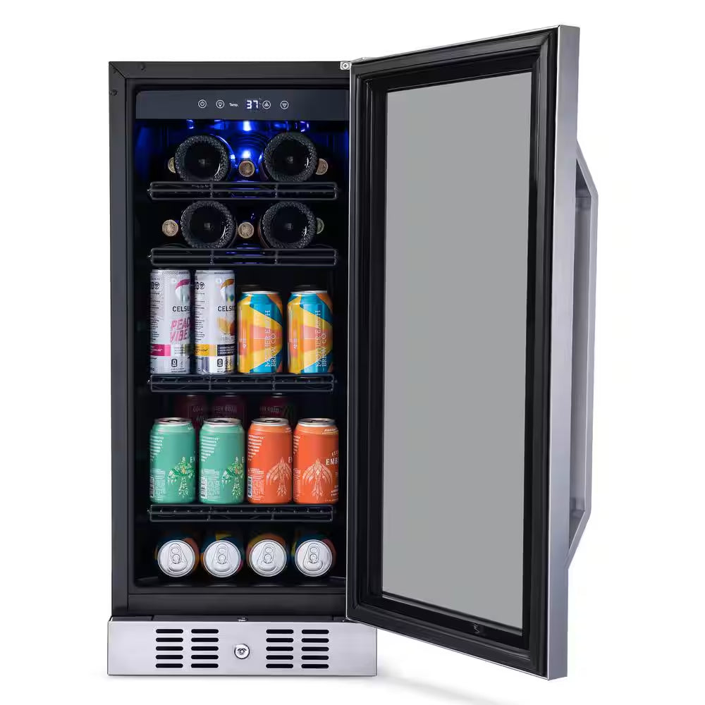 15 In. Flipshelf 33 Wine Bottles & 80 Cans Built-In Beverage and Wine Cooler in Stainless Steel with Reversible Shelves