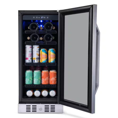 15 In. Flipshelf 33 Wine Bottles & 80 Cans Built-In Beverage and Wine Cooler in Stainless Steel with Reversible Shelves