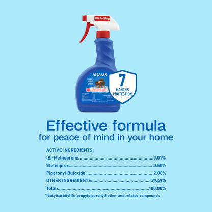 (4 Pack)  Flea & Tick Home Spray, Kills Fleas, Flea Eggs, Flea Larvae, Bed Bugs, Ticks, Ants (Except Carpenter, Harvester, Pharaoh and Fire Ants), Cockroaches, Spiders, & Mosquitoes in the Home, 24 Fl Oz