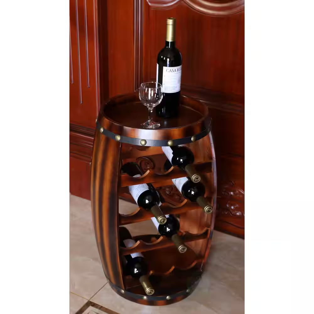 Wooden Barrel Shaped 14-Bottle Wine Rack