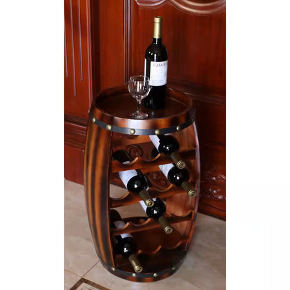 Wooden Barrel Shaped 14-Bottle Wine Rack