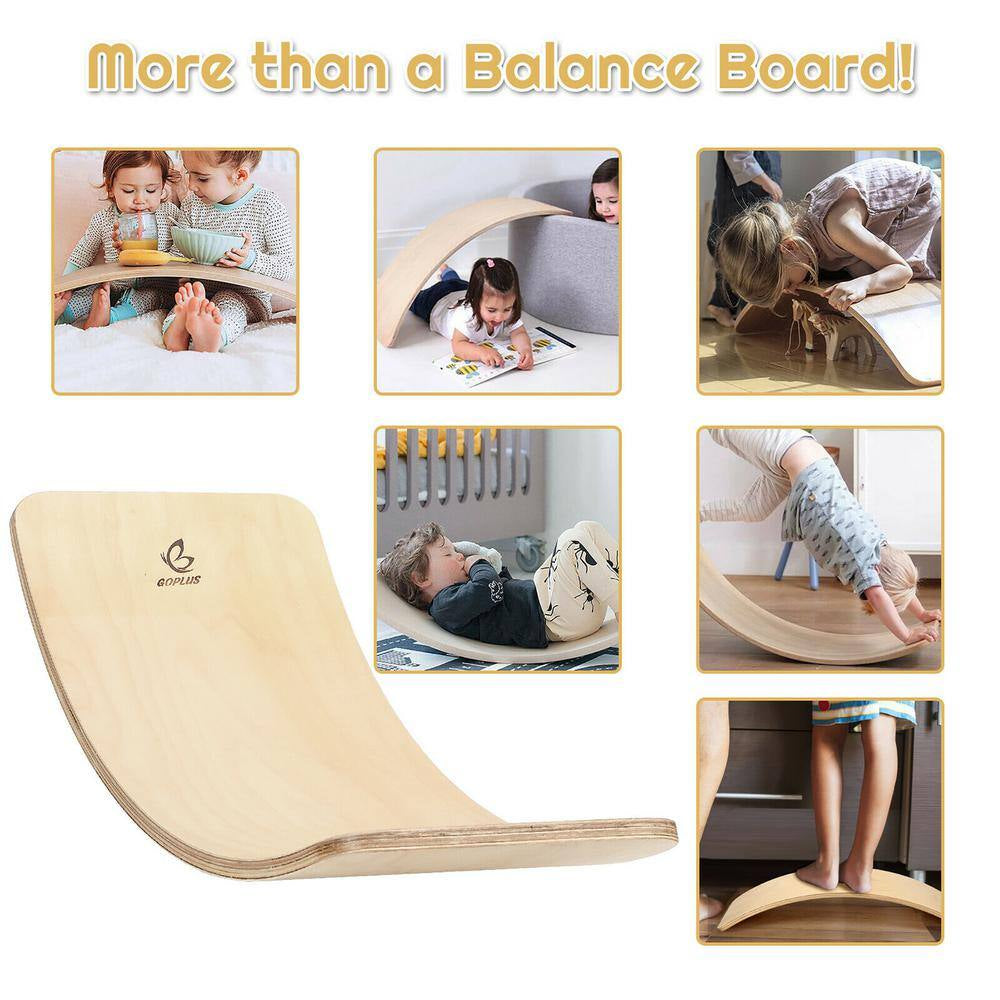 35 In. Wooden Wobble Balance Board Kids Rocker Yoga Curvy Board Toy with Felt Layer