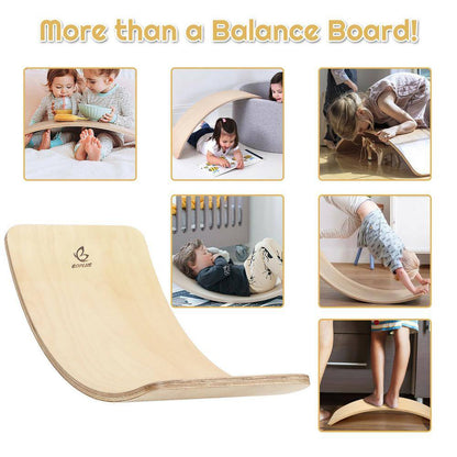 35 In. Wooden Wobble Balance Board Kids Rocker Yoga Curvy Board Toy with Felt Layer