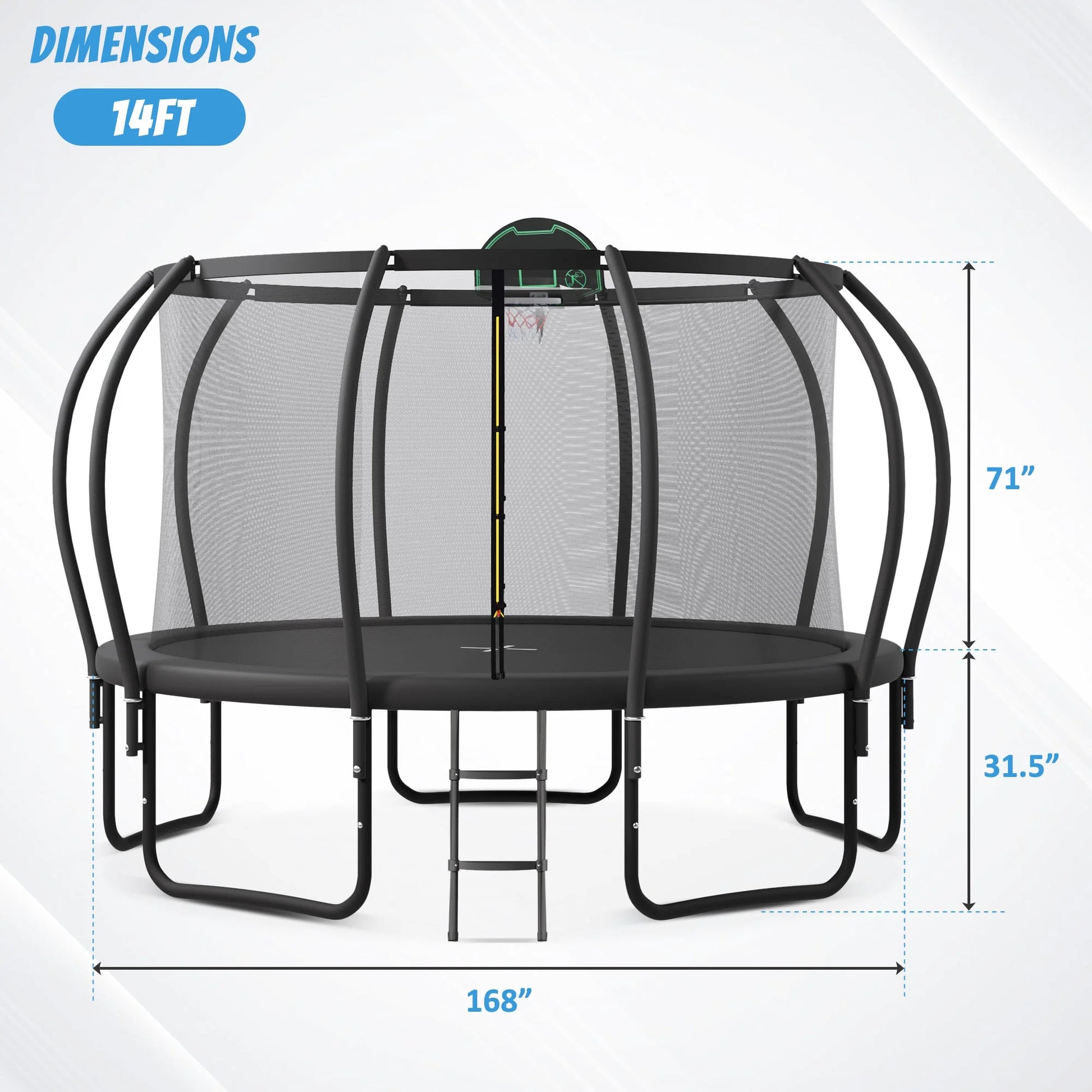 Trampoline 12FT 14FT 15FT 16FT Trampoline for Adults and Kids, 1500Lbs Outdoor round Trampoline with Enclosure Net with Basketball Hoop and Ladder