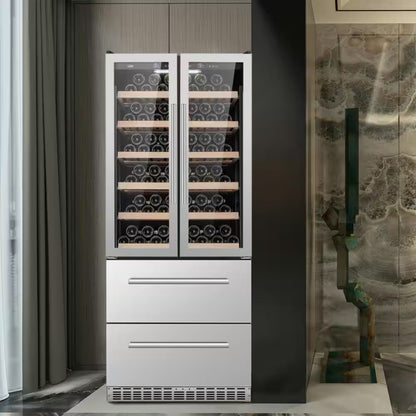 32 In. Dual Zone 168-Wine Bottles and 300-Cans Double French Doors Beverage and Wine Cooler in Seamless Stainless Steel