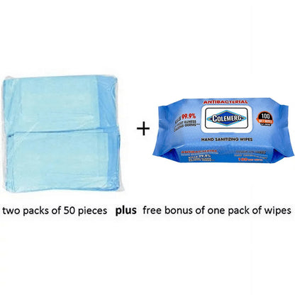 (Chux) Disposable Underpads 23 X 36, Waterproof Highly Absorbent Bed Pads for Adults, Children and Pets, Large Size, Blue, Count (100/Pack) plus Hand Sanitizing Wipes