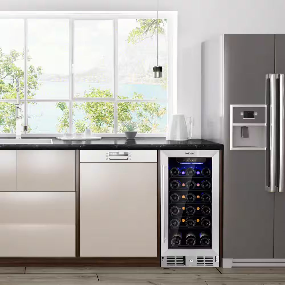 15 In. 30-Bottle 115 Can Wine Beverage Cooler Refrigerator Freestanding Built-In Fridge