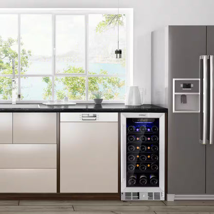 15 In. 30-Bottle 115 Can Wine Beverage Cooler Refrigerator Freestanding Built-In Fridge