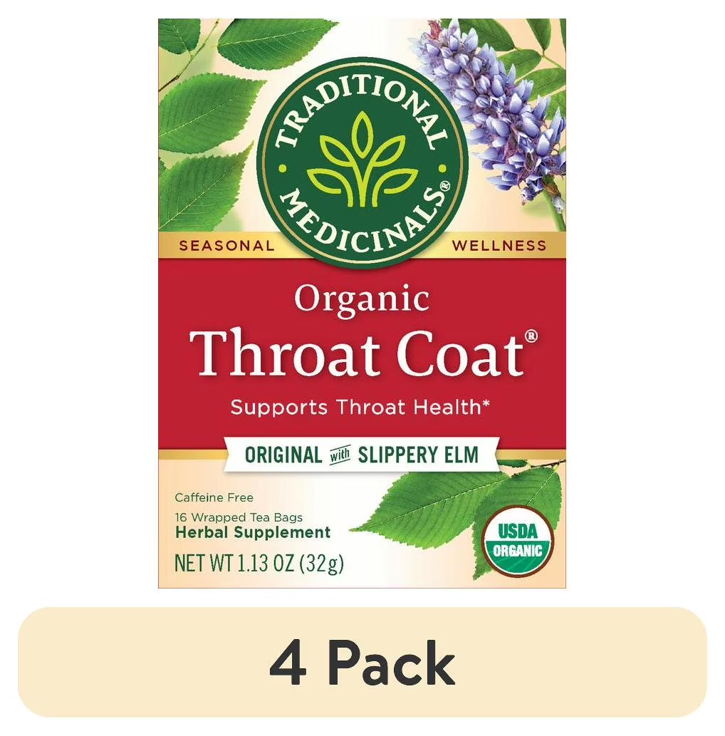 (4 Pack) , Organic Throat Coat, Tea Bags, 16 Count