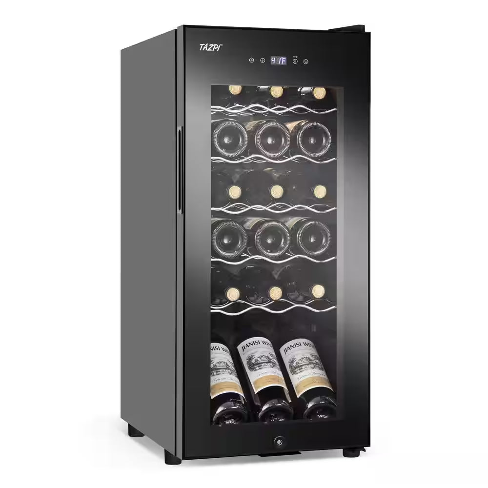 13.6 In. Black Freestanding Beverage Center 18-Bottle Wine Cooler with Adjustable Stainless Steel Wire Shelves