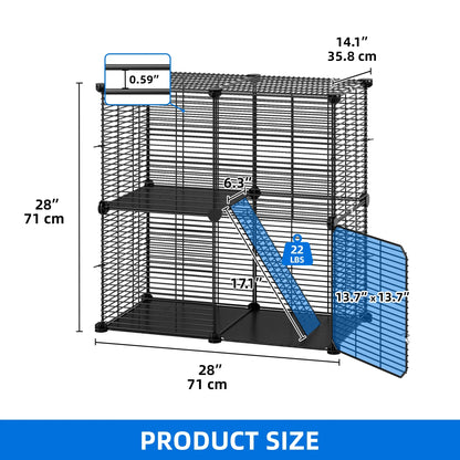 2 Tier Indoor Cat Cage,28" Cat Enclosure DIY Cat Playpen for 1-2 Cats,28"L X 14"W X 28"H,Black