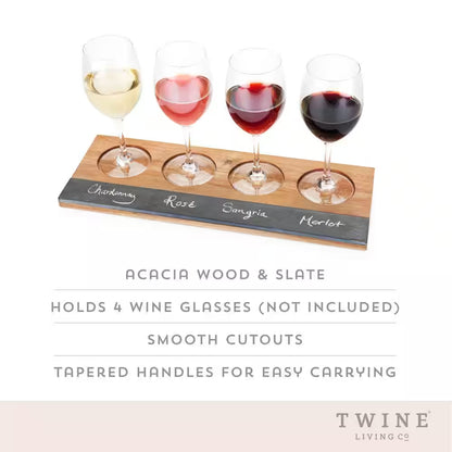 Wine Flight Set, Wine Tasting Board with Slate Chalkboard, 2-Pieces of Soapstone Chalk, and Acacia Wood Serving Tray