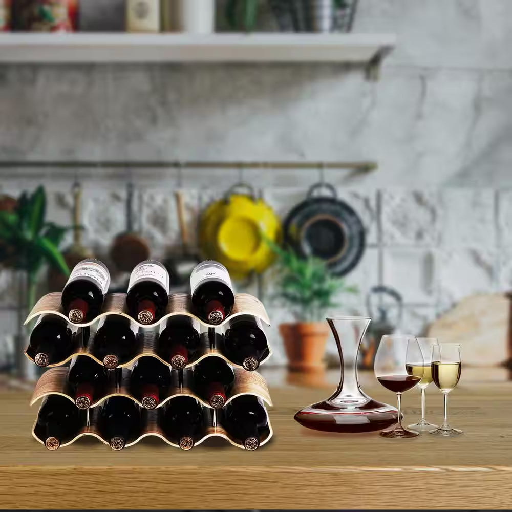 14-Bottle Natural Countertop Wine Rack, 4-Tier Wooden Wine Storage Rack, Freestanding Wine Bottle Holder Stand