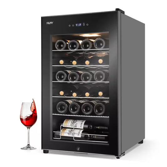 17 In. Wine Cooler 24 Bottle Freestanding Wine Refrigerator with Door Lock, Black