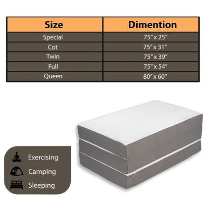 Sunset, 3” Trifold Memory Foam Mattress, 25-Inch, Non-Standard Size.