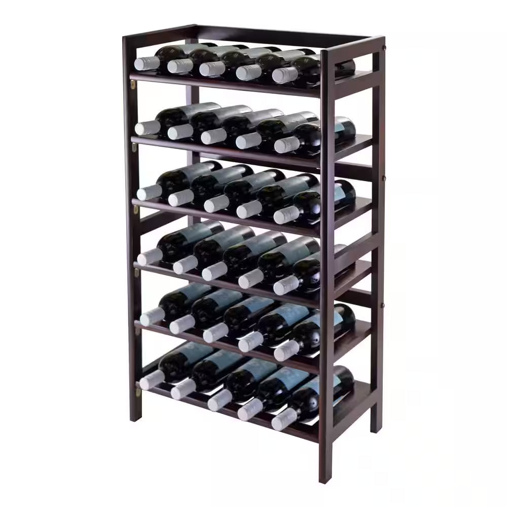 Silvi 30-Bottle Walnut Floor Wine Rack