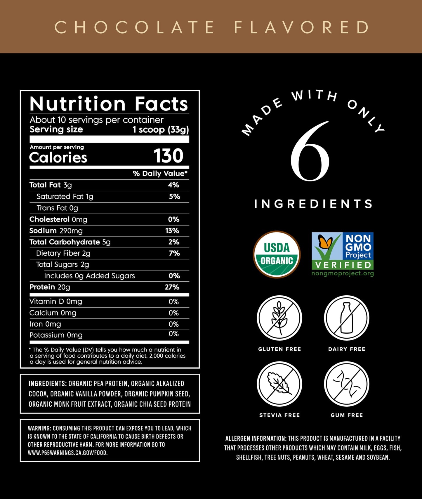 Vegan Pea Protein Powder | Chocolate | 20G Organic Plant Based Protein | 10 Servings | Keto | Gluten & Dairy Free | Low Carb | No Added Sugar