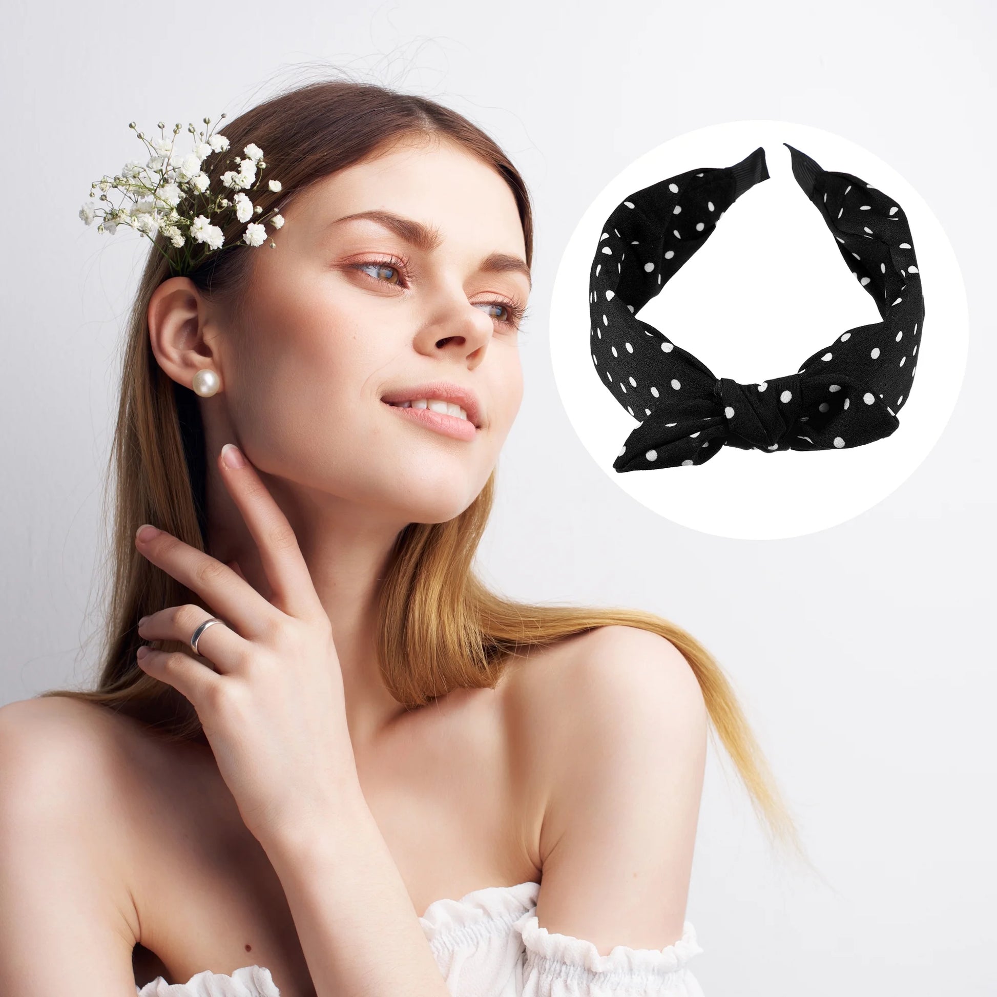 1 Pcs Hairband for Women Bowknot Headband with Bunny Ears Black 2.17 Inch Wide