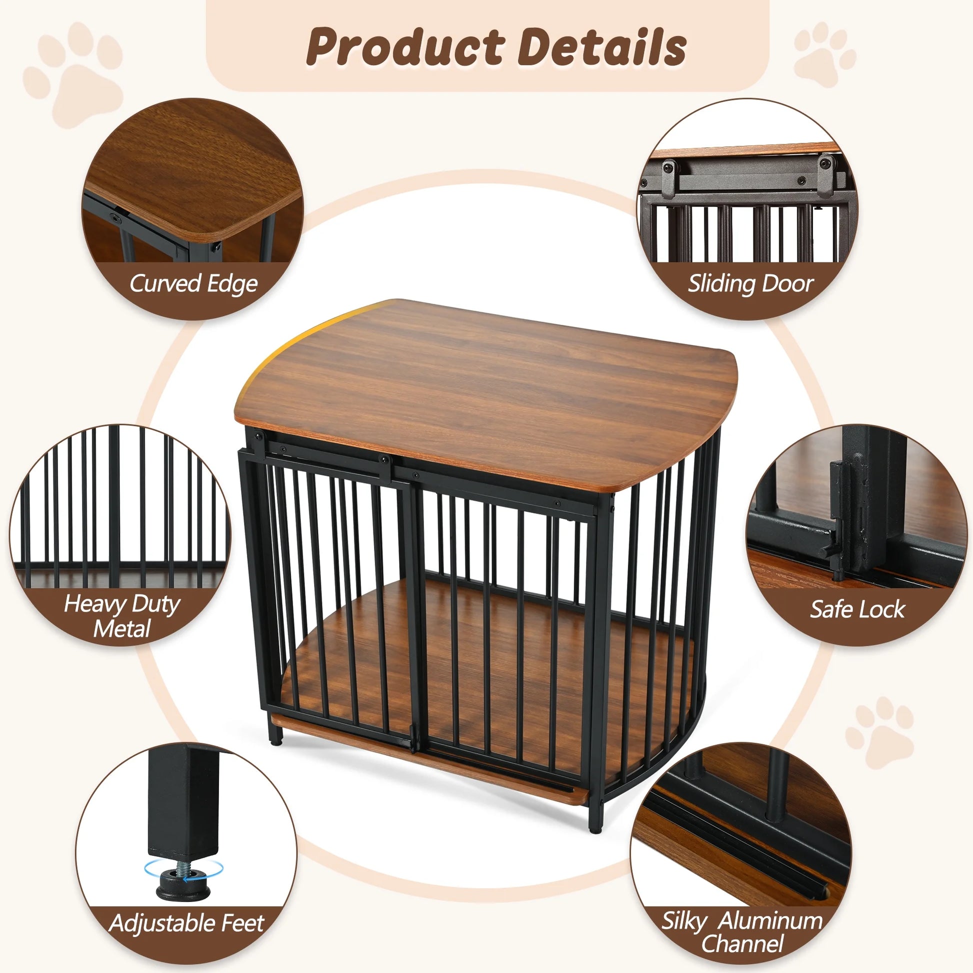 31.5" Large Dog Crate Furniture for Small Medium Dog, Wooden Cage Indoor Kennel Furniture, Gray