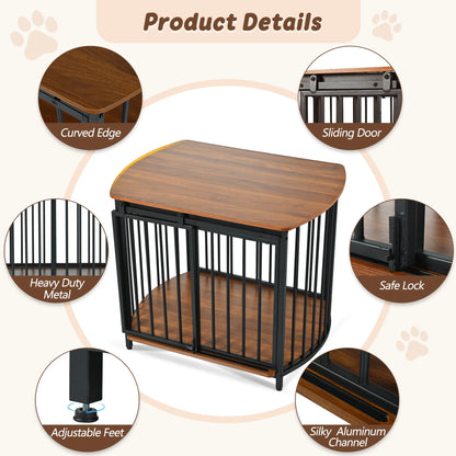 31.5" Large Dog Crate Furniture for Small Medium Dog, Wooden Cage Indoor Kennel Furniture, Gray