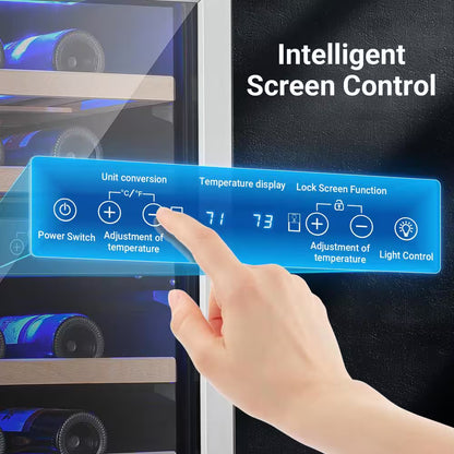 24 In. Dual Zone 46-Wine Bottles Beverage & Wine Cooler with Double-Layer Tempered Reversible Door in Stainless Steel